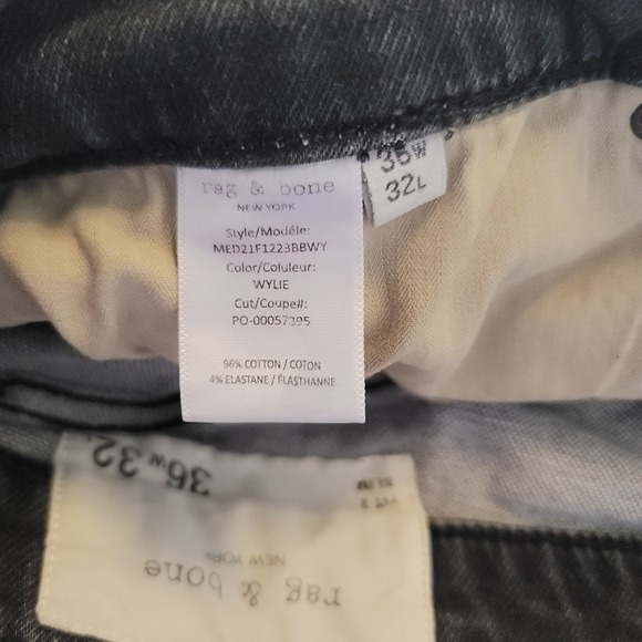 Rag & Bone Fit 2 Slim Mens 36x32 Loopback Denim Jeans Wylie Grey MED21F1223BBWY - Picture 11 of 16